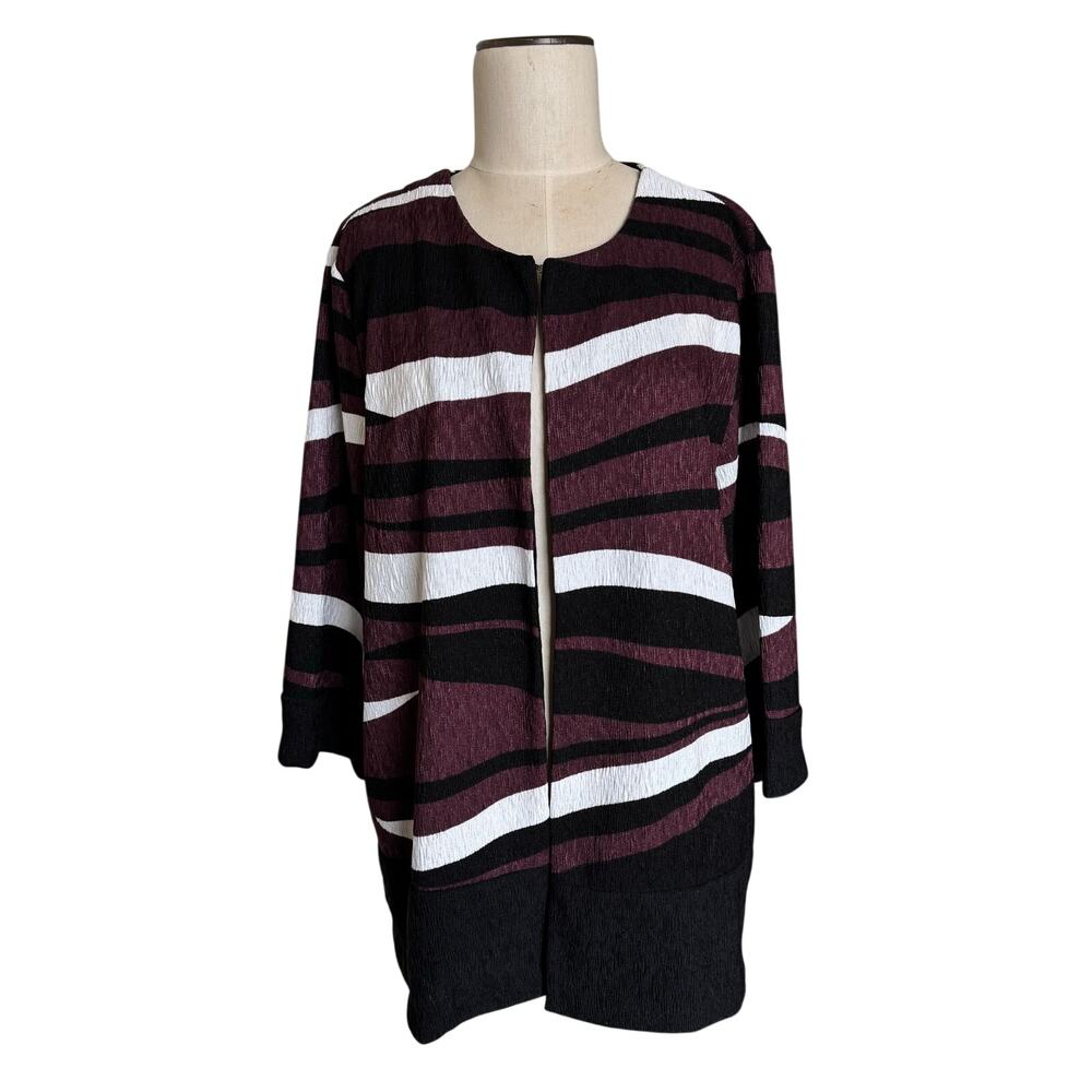 Easywear Chicos Size 3 Women XL Open Front Cardigan Black Purple Textured Blazer
